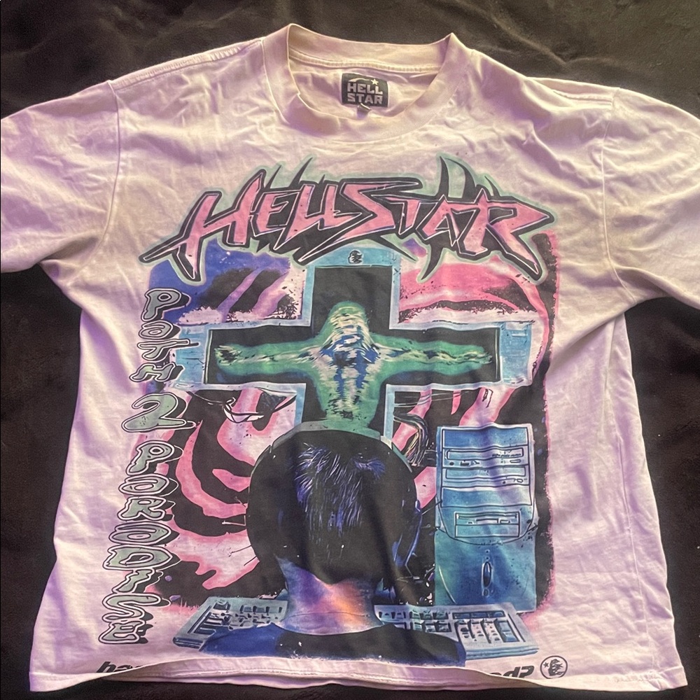 hellstar Graphic T-Shirt - White and Blue